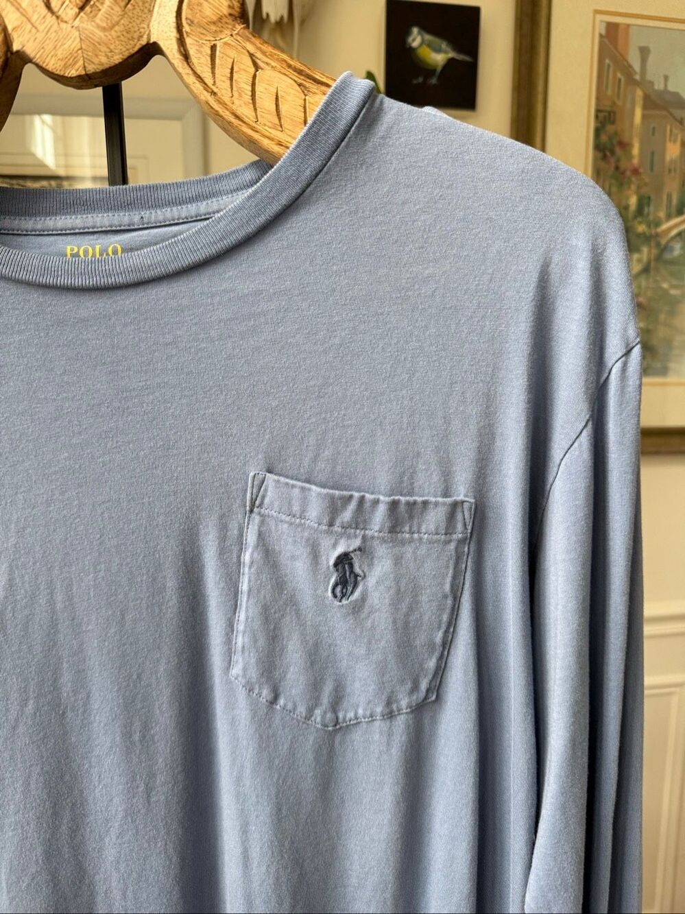 Polo Ralph Lauren Medium Blue Pocket Long Sleeve TShirt M - Picture 2 of 6